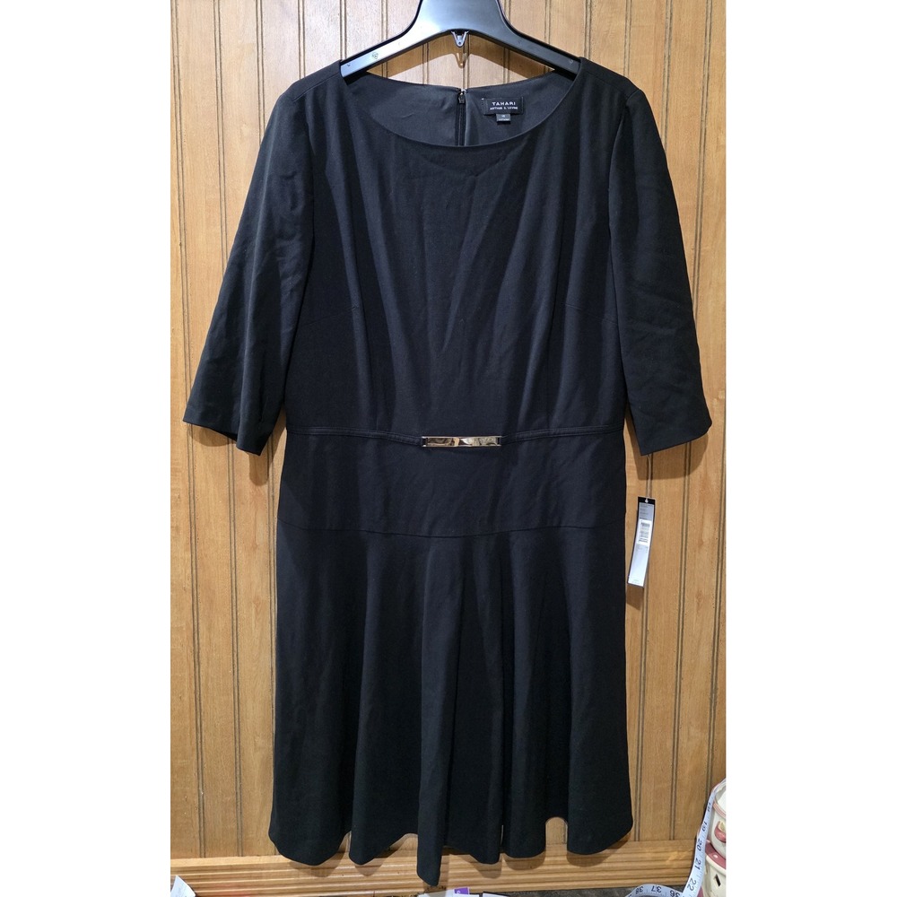 Tahari ASL Dress Women Sz 16 Giovanni Black Lined Stretch Fit & Flare NWT